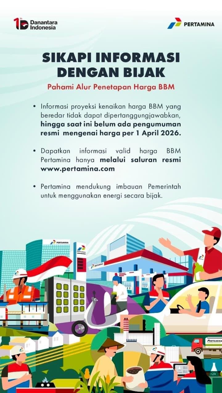 Pertamina Imbau Masyarakat Agar Tidak Terpengaruh Isu Kenaikan BBM, Belum Ada Pengumuman Resmi per 1 April 2026