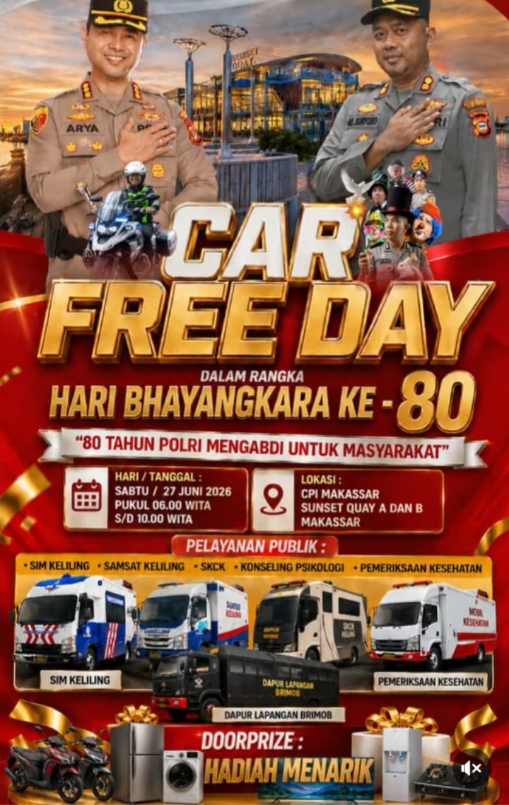 Polrestabes Makassar Gelar Car Free Day Meriahkan Hari Bhayangkara ke-80, Hadirkan Berbagai Layanan Publik Gratis