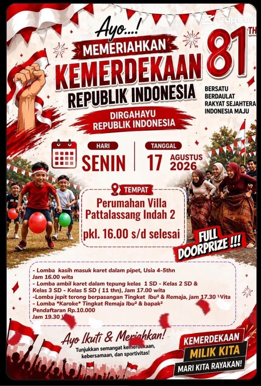 Warga Perumahan Villa Pattalassang Indah 2 Semarakkan HUT ke-81 RI dengan Lomba Rakyat dan Full Doorprize