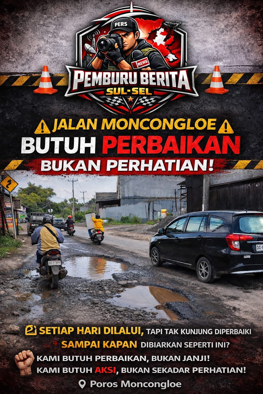 Jalan Provinsi Poros Moncongloe Rusak Parah, Kemacetan Kian Tak Terkendali